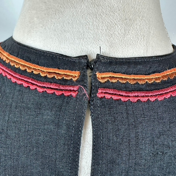 Minh Hanh Black Linen Top Embroidered Floral Tapestry Vietnam Couture Size S/M - Picture 9 of 11